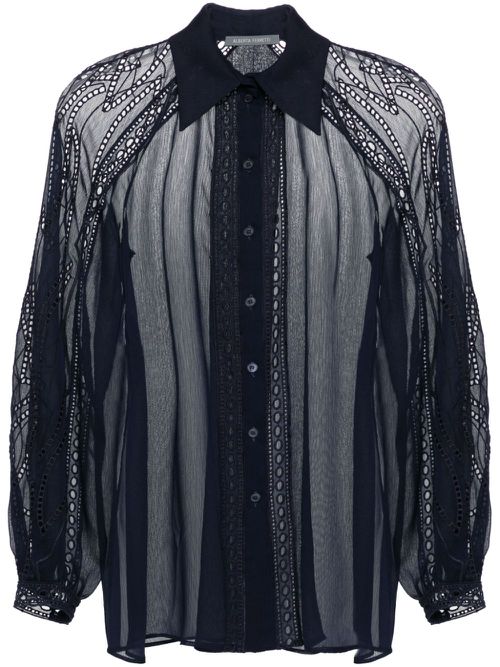 Lace-trim chiffon shirt - Blue