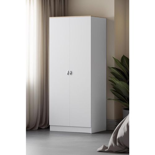 2 Door Double Wardrobe Matt White Oak Top Bedroom Furniture