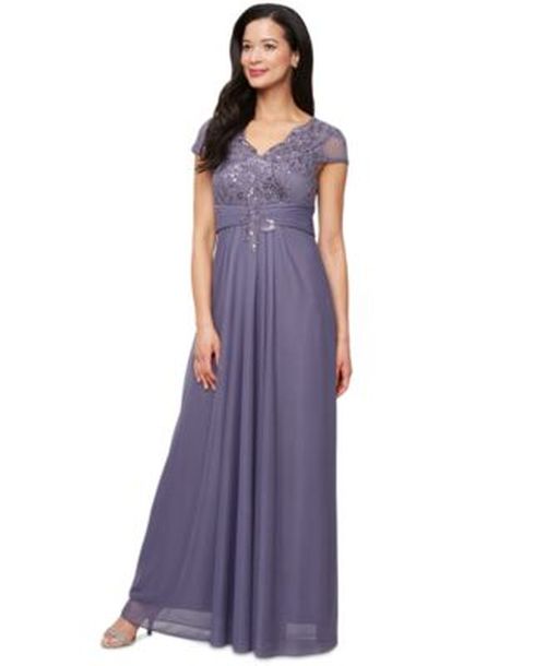 Womens Embellished Short Sleeve Gown