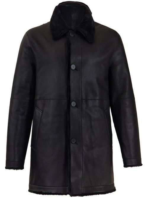 Shearling-collar coat - Black