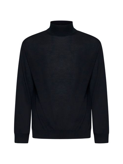Virgin Wool Mock Neck Sweater — Black