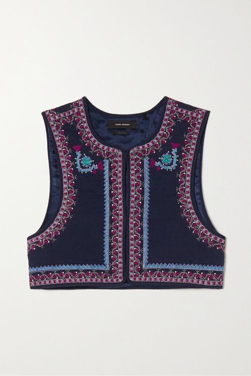 Cruz Cropped Embroidered Cotton Vest - Midnight blue - FR34