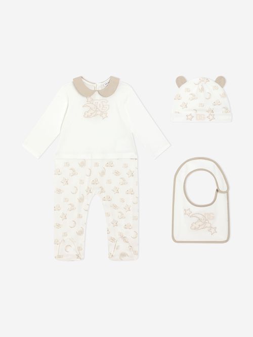 Dolce & Gabbana Baby Embroidered Logo Babygrow Set in Ivory 0 - 3 Mths