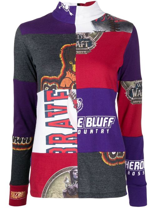 Patchwork upcycle polo top - Multicolour