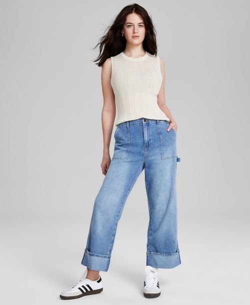 Women's Slouchy Cropped Cuff Jeans, Created for Macy's - Medium Wash