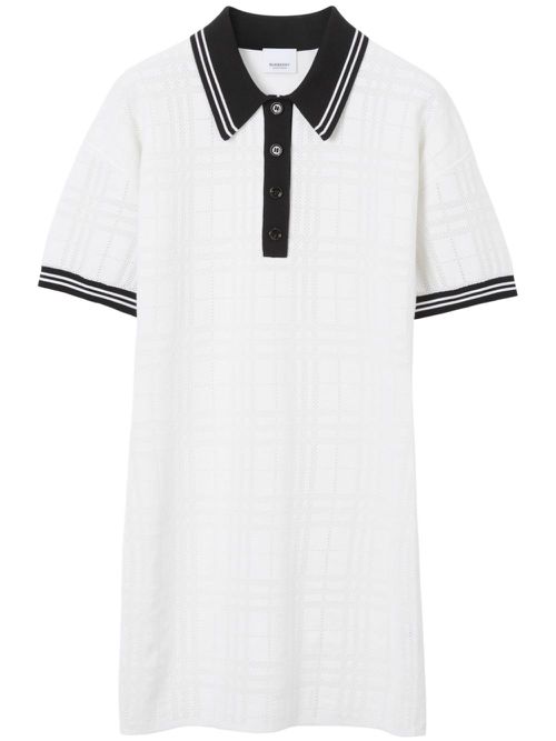Check stripe-trim polo dress - White