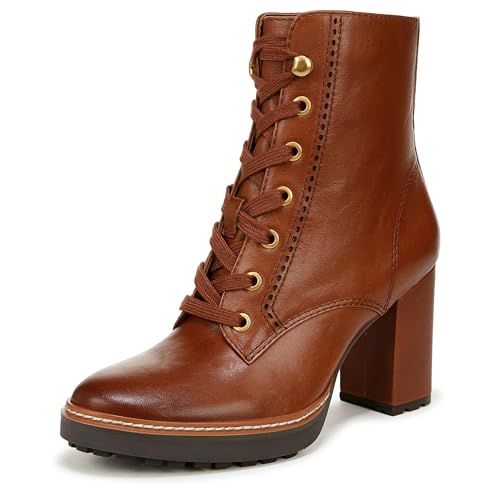Naturalizer Womens Callie Lace Up Heeled Bootie Cider Spice Brown Leather