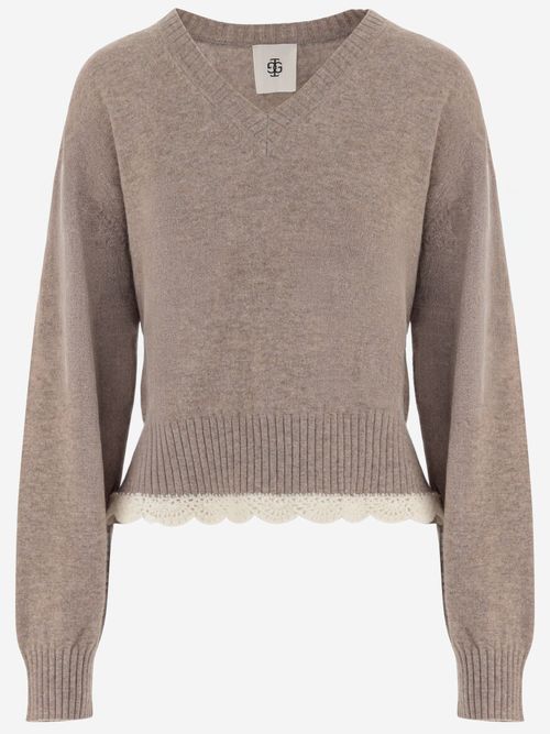 Wool-Cashmere Knit Sweater — Beige