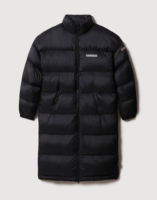 Box Long lined puffer in black
