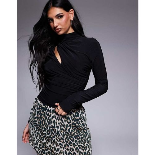 ASOS DESIGN Womens drape slash neck long sleeve top in black - X-Sma