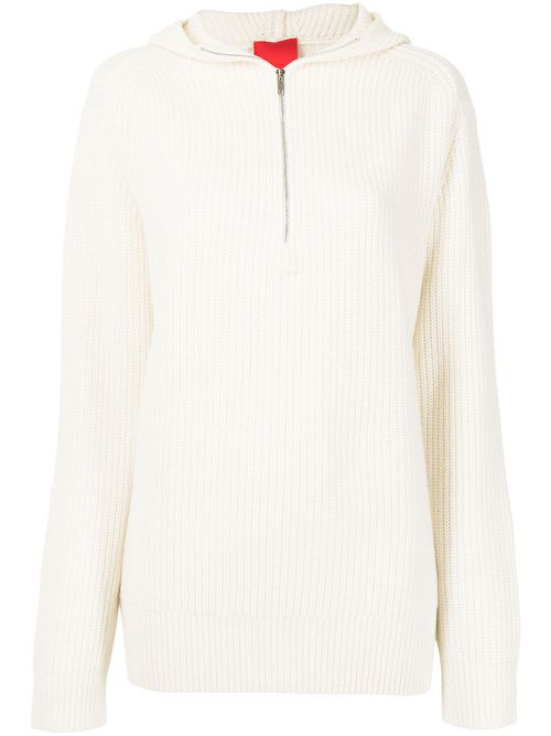 Oversize zipped cashmere-knit hoodie - White
