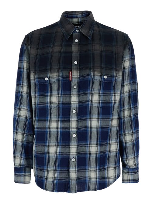 Faded Plaid Cotton Shirt — Navy