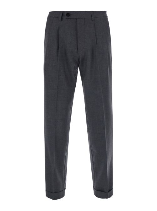 Double Pleated Tech Fabric Trousers — Gray