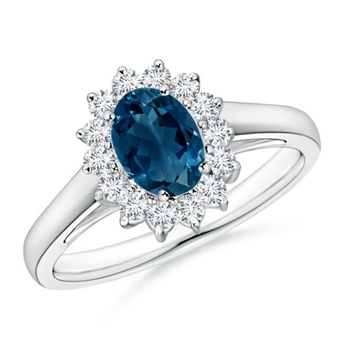 Angara 0.95 Carat Princess Diana Inspired London Blue Topaz Ring with Halo in Platinum