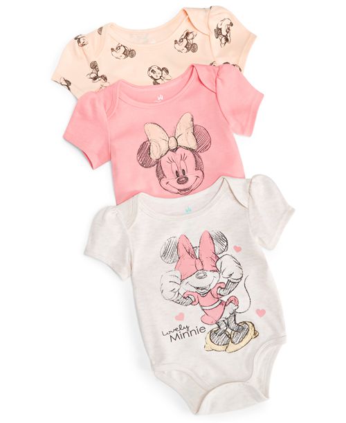 Baby Minnie Mouse Printed Bodysuits, Pack of 3 - Assorted