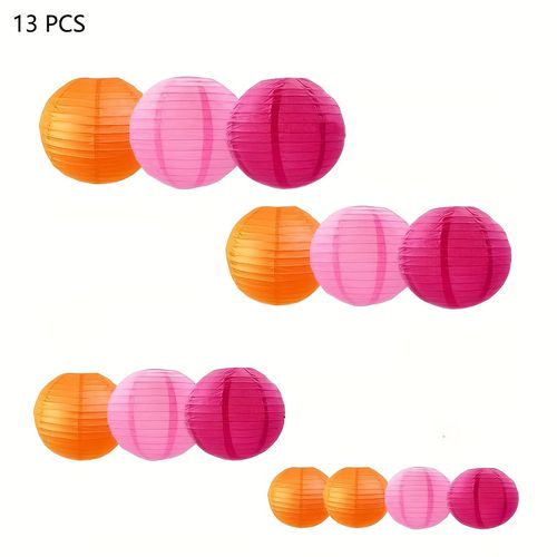 TEMU 13pcs Pink & Orange Paper Lanterns - Round Hanging Decorations For Weddings, Birthdays, Home, Classroom Parties, And , Festive Party Decor