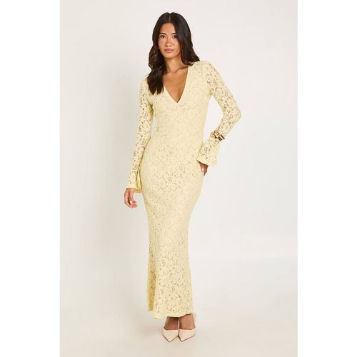 Boohoo Women's Corded Lace Flared Sleeve Maxi Dress in Lemon