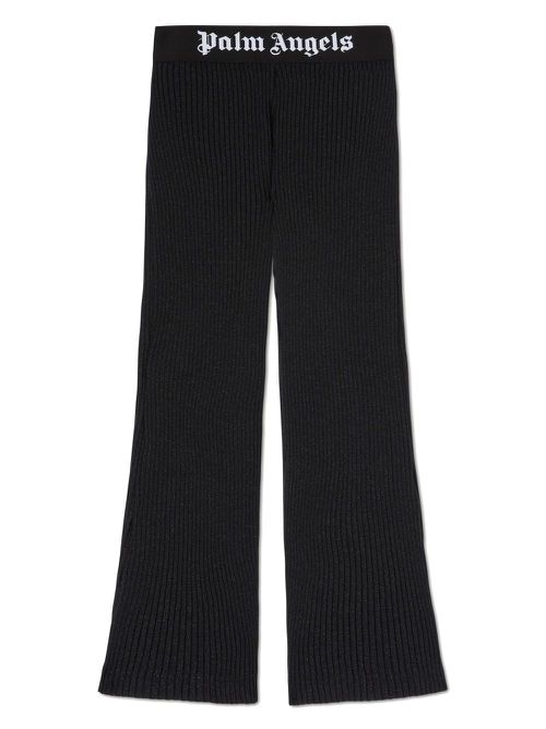 Logo-waistband lurex flared trousers - Black
