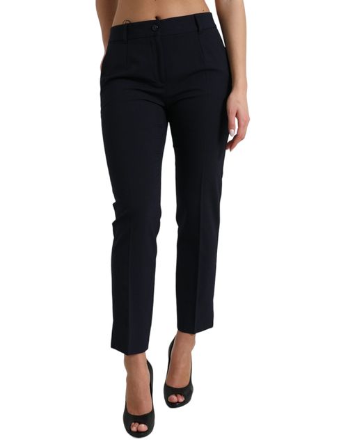 Mid-Waist Tapered Cropped Trousers — Black