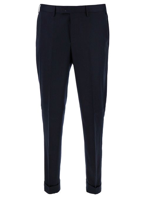 Blue Straight Pants With Front Closure In Wool Man