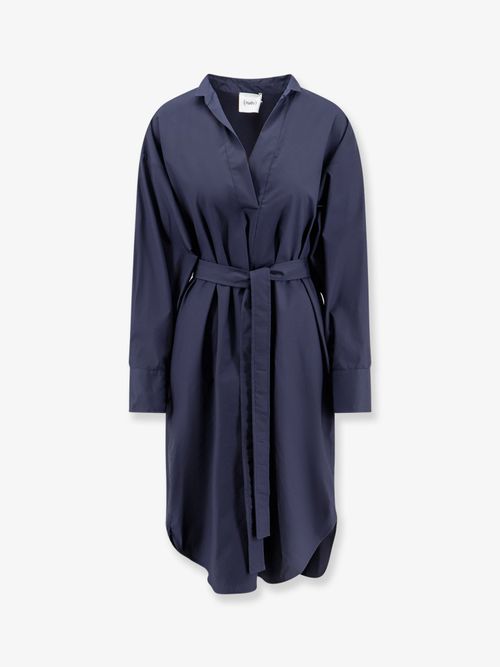 Belted Cotton Dress — Blue