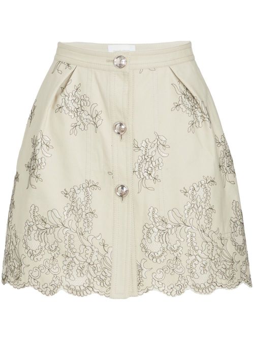 Floral-jacquard high-waist miniskirt - Neutrals