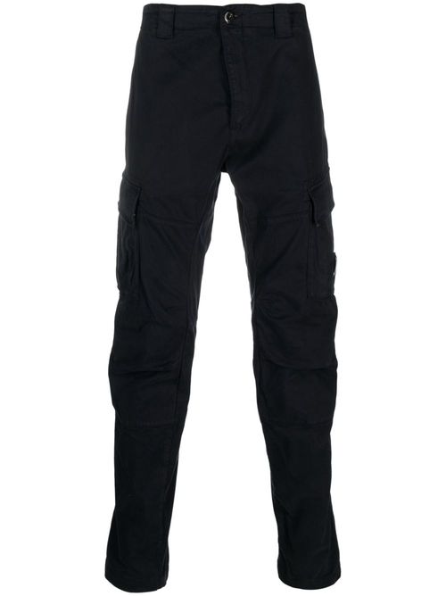 Logo-plaque tapered-leg trousers - Blue