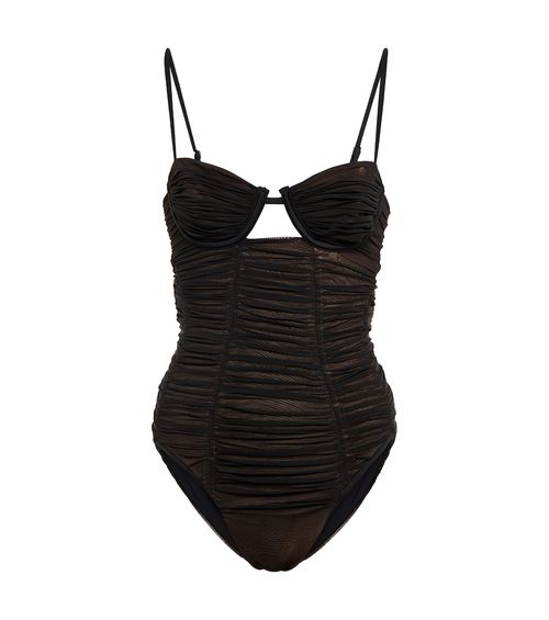 Self-Portrait Mesh ruched swimsuit