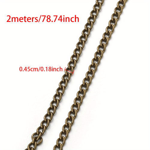 TEMU 2m Fashion Antique Bronze/red Copper Color Metal Flat Chain For Diy Necklace Bracelet Extension Chain Homemade Accessorie