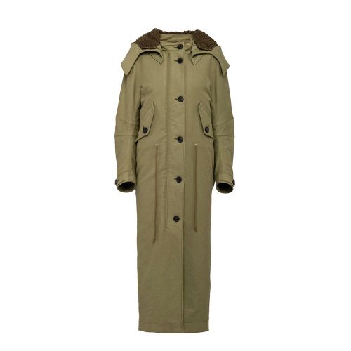 Bicolor Polyamide with Detachable Wool Fleece Hood Coat — Beige