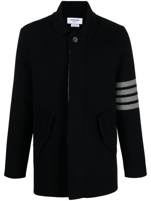 Stripe-detailing wool blend cardi-coat - Blue