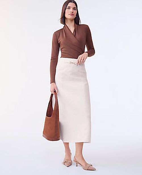 Ann Taylor Horsebit Denim Midi Skirt