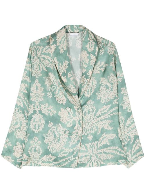 Leaf-print double-breasted blazer - Green