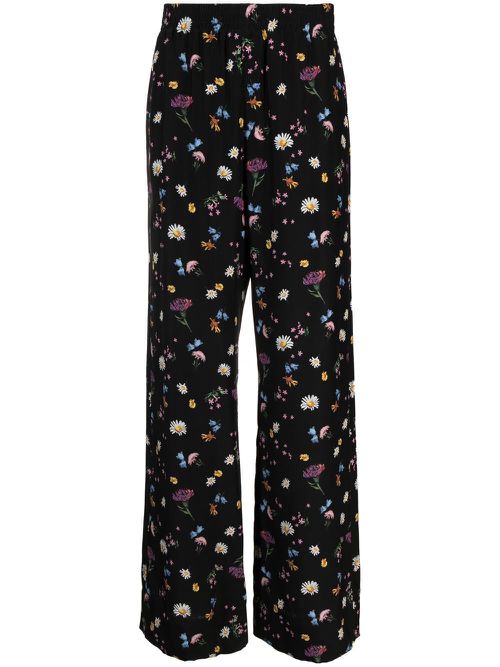 Floral-print silk trousers - Black