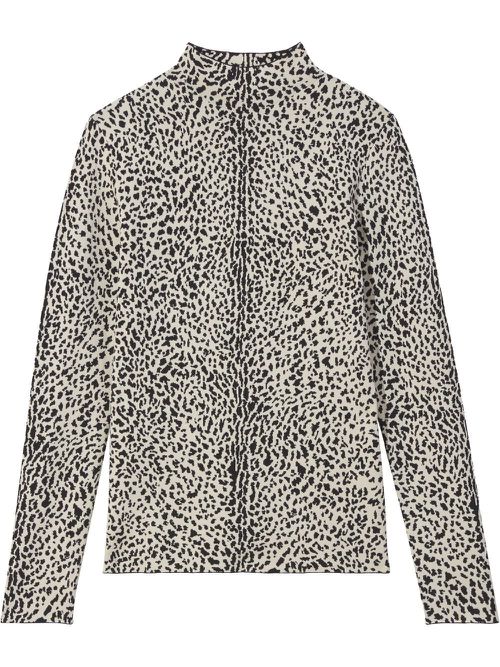 Leopard print mock neck jumper - Black
