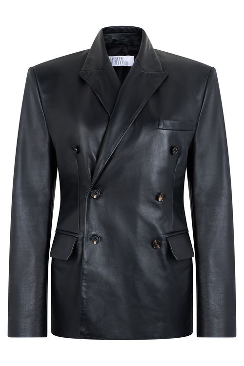 Double-Breasted Leather Blazer