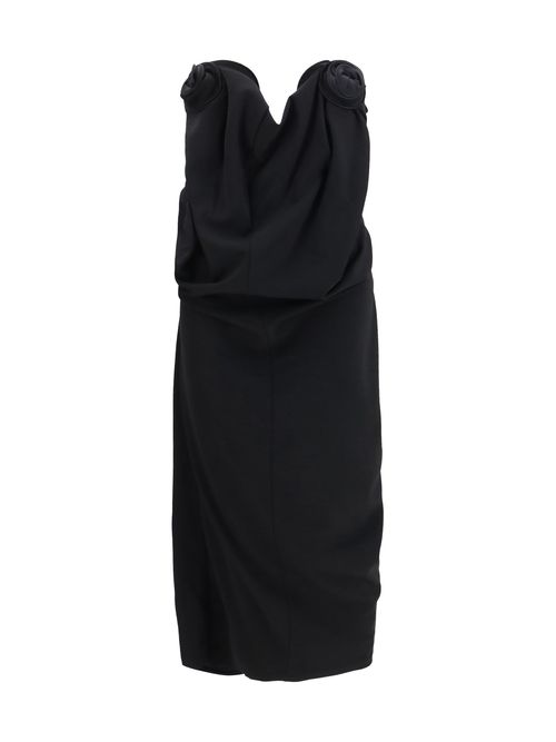 Draped Strapless Wool Dress — Black