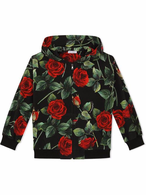 Interlock rose-print hoodie - Black
