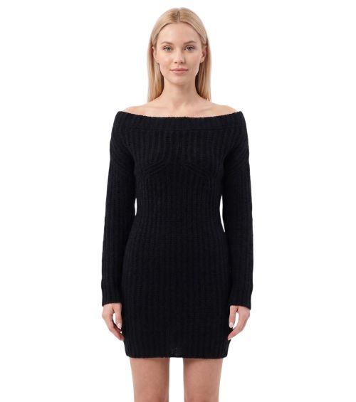Black Knitted Off Shoulder Mini Dress