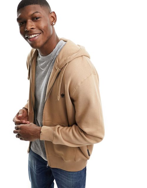 Full zip hoodie in camel-Neutral