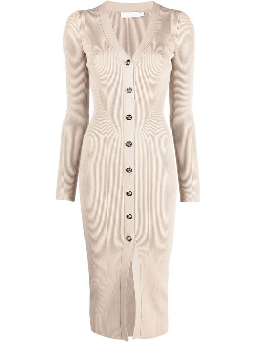Ribbed-knit bodycon midi dress - Neutrals