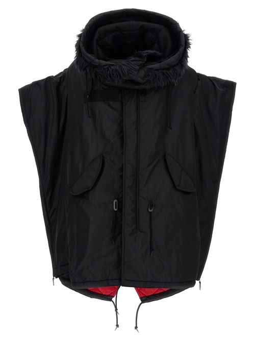 Nylon with Removable Fur Hood Down Jacket — Black