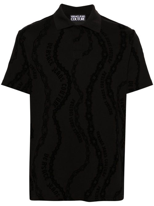 Flocked-print jersey polo shirt - Black