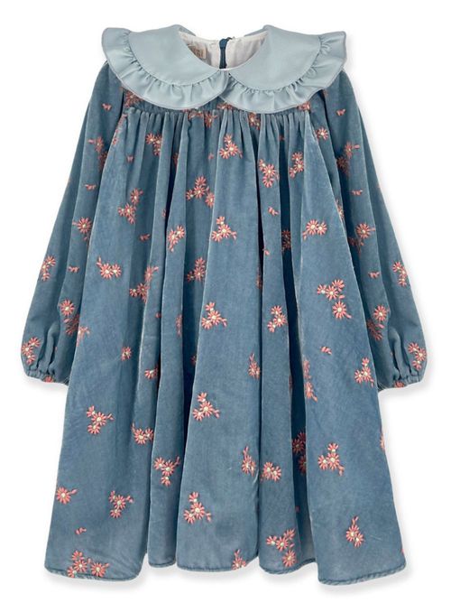 Floral embroidery velvet dress - Blue