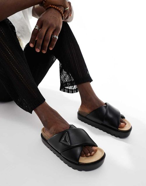 ASOS DESIGN slide sandals in black with chunky sole