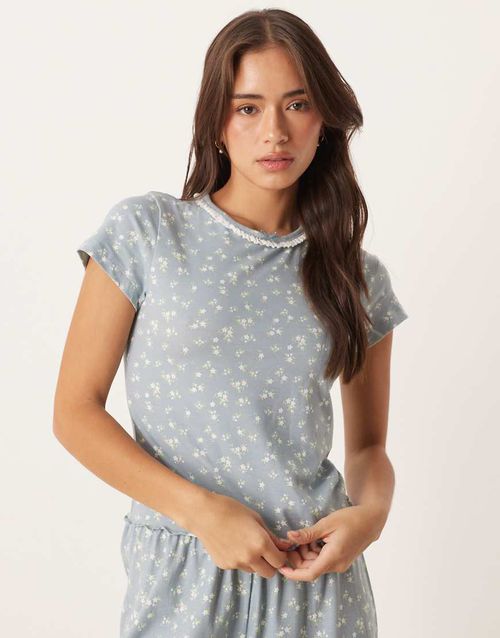 Mix & match pajama baby tee in blue floral print