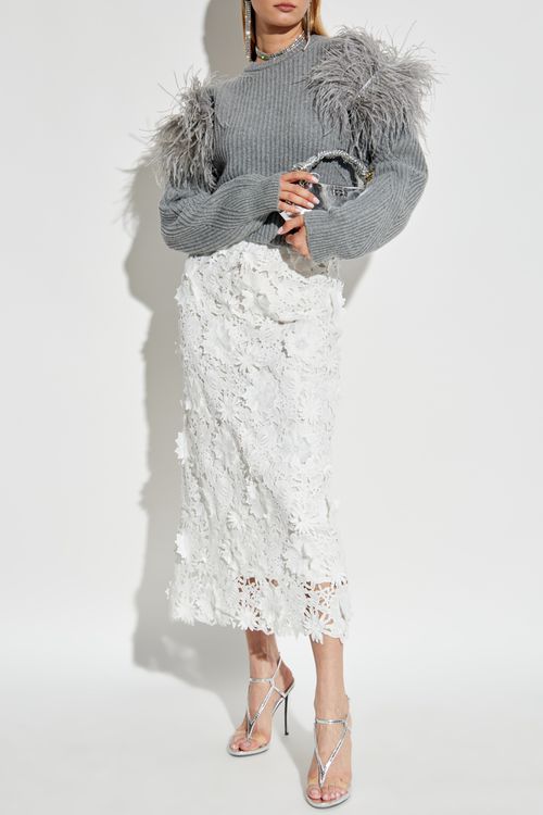 Sweater With Ostrich Feathers, Women's, Grey