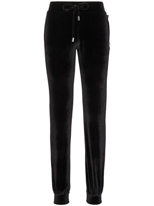 Logo-embellished velvet track pants - Black