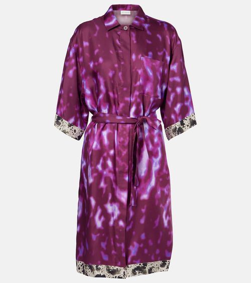 Belted printed silk shirt dress