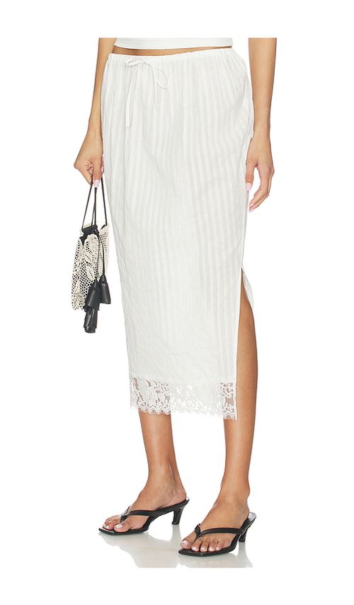 Yuhan Wang Lace Hem Drawstring Skirt in White. L. Also in M